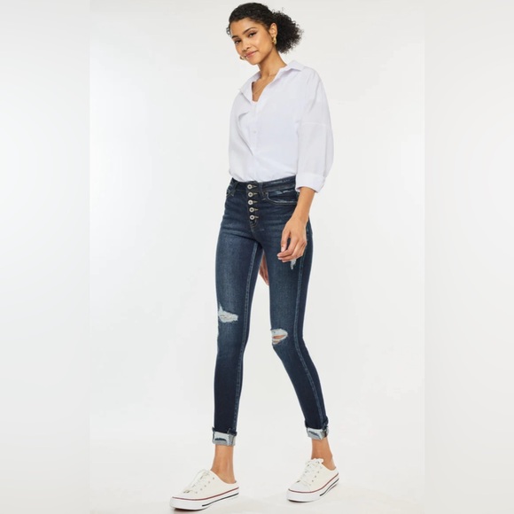 KanCan Norah High Rise Ankle Skinny Dark Distressed Jeans size 5/26 - Picture 8 of 11